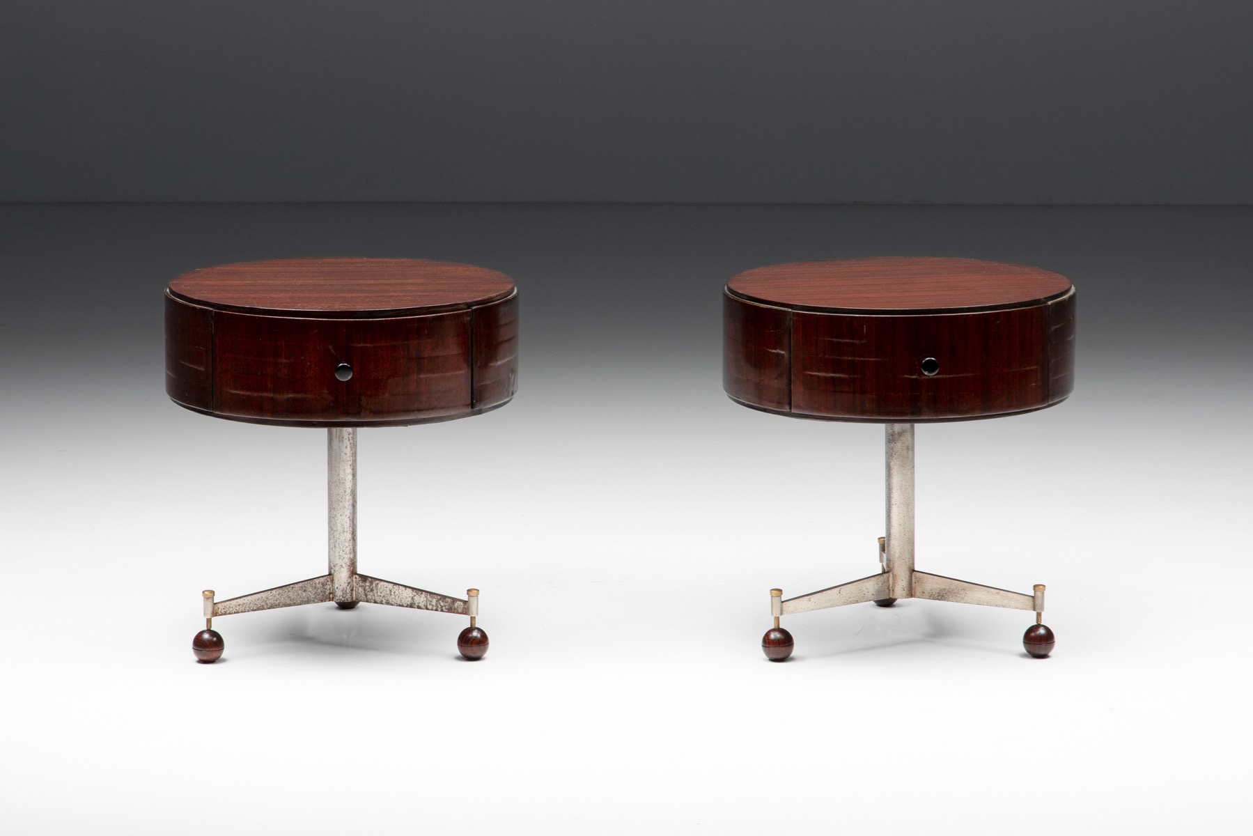 Lacquered wood & steel bed-side table - 1950's
