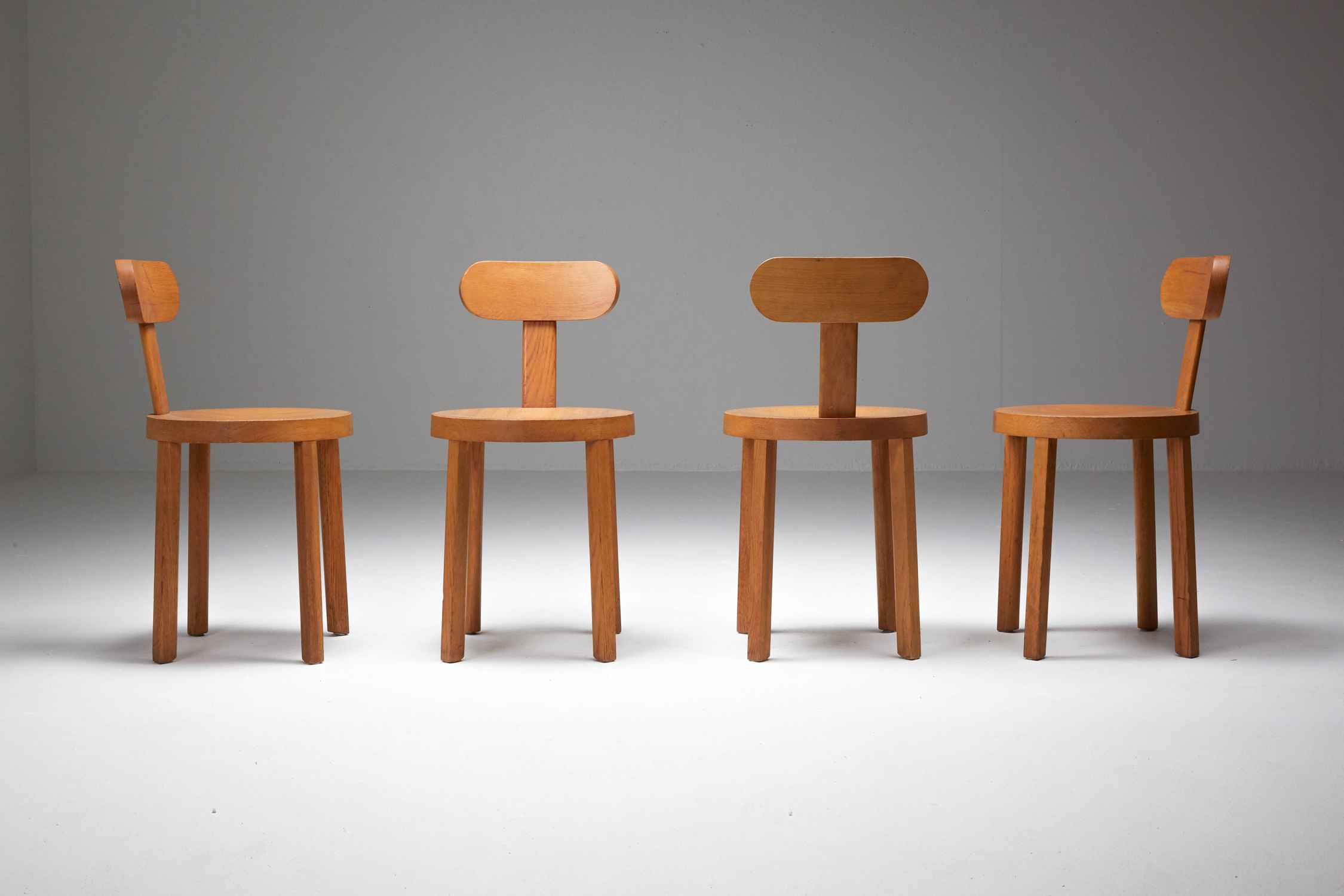 Wooden Italian Minimalist craftsman armchairs set of nine - 1950's