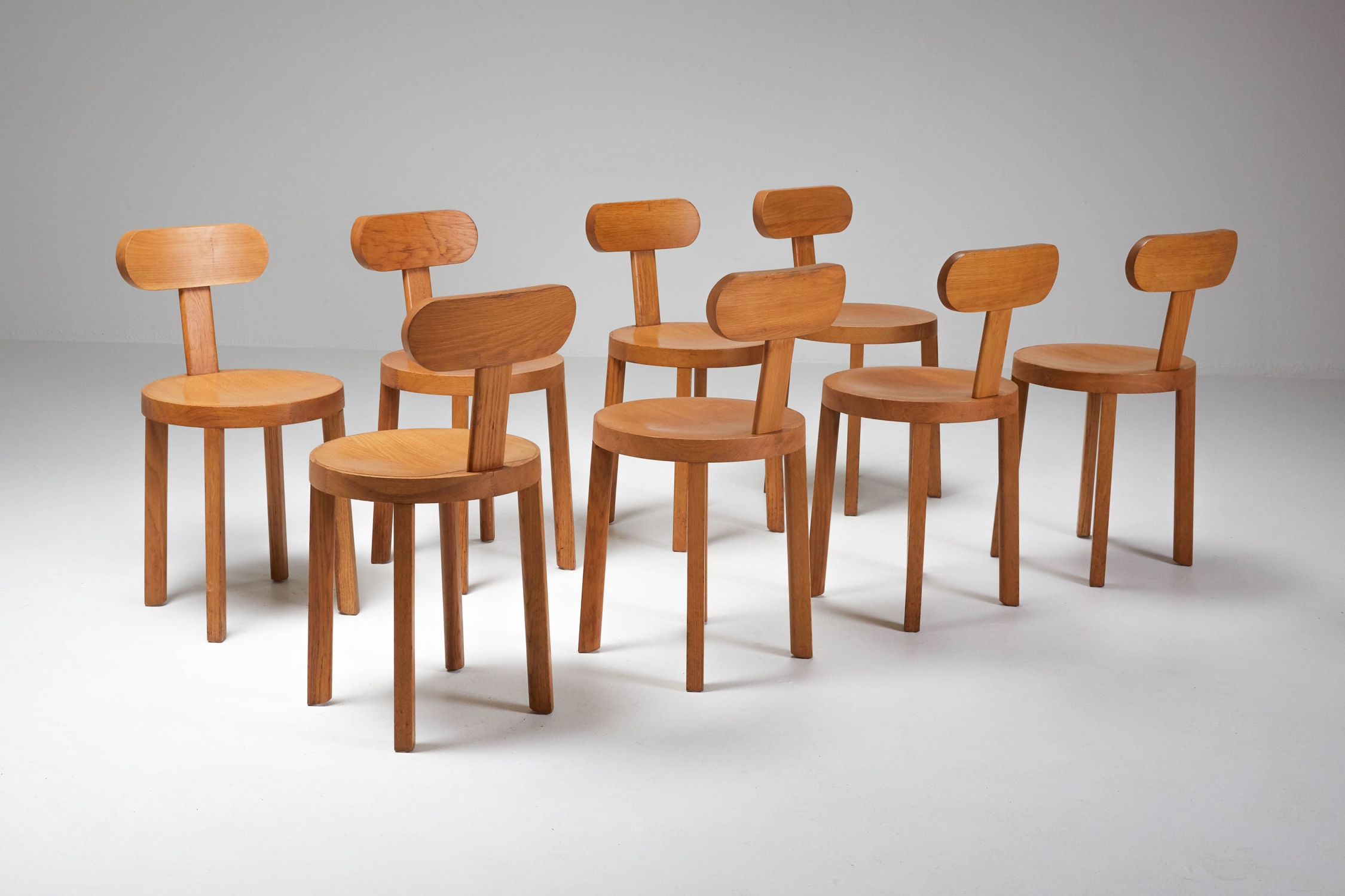 Wooden Italian Minimalist craftsman armchairs set of nine - 1950's