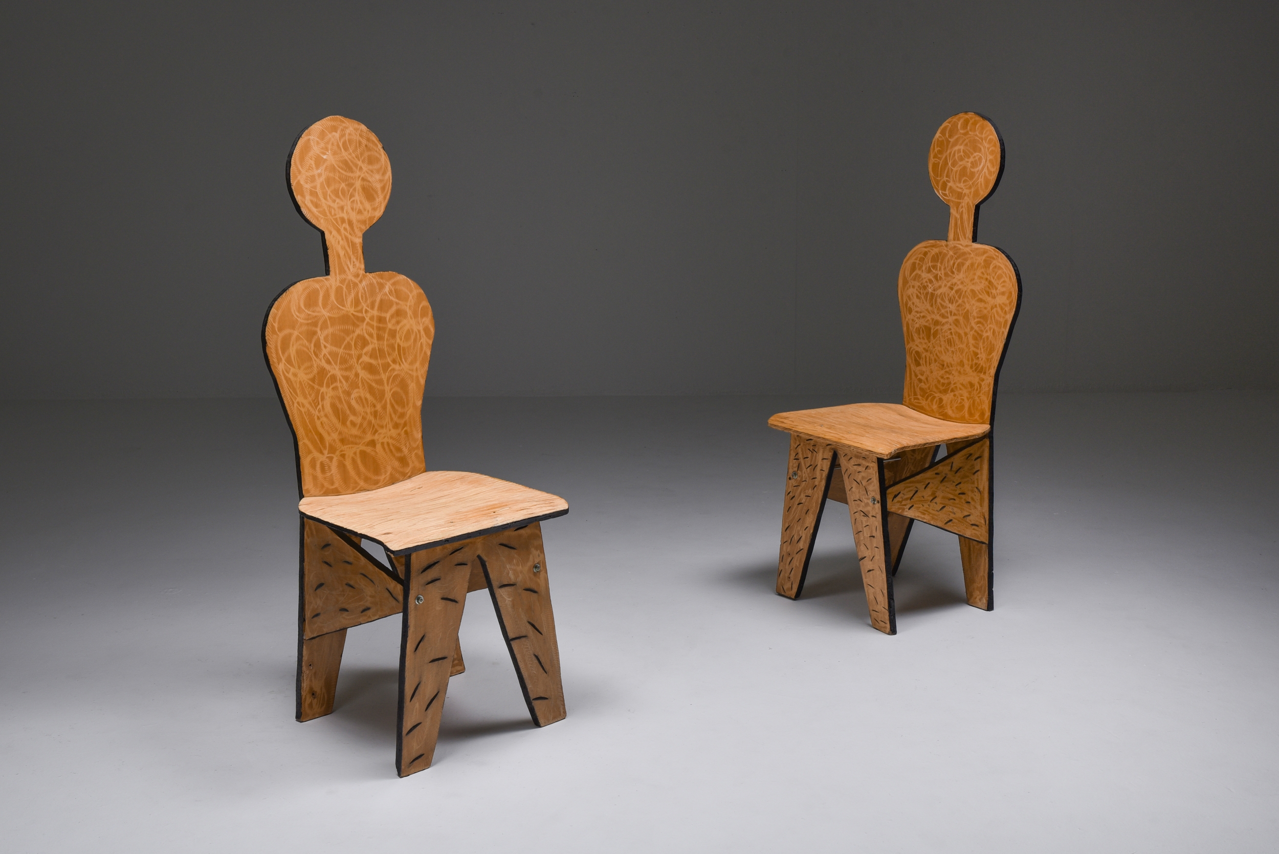 Set Of Unusual Artist Chairs, Italy - 1980's