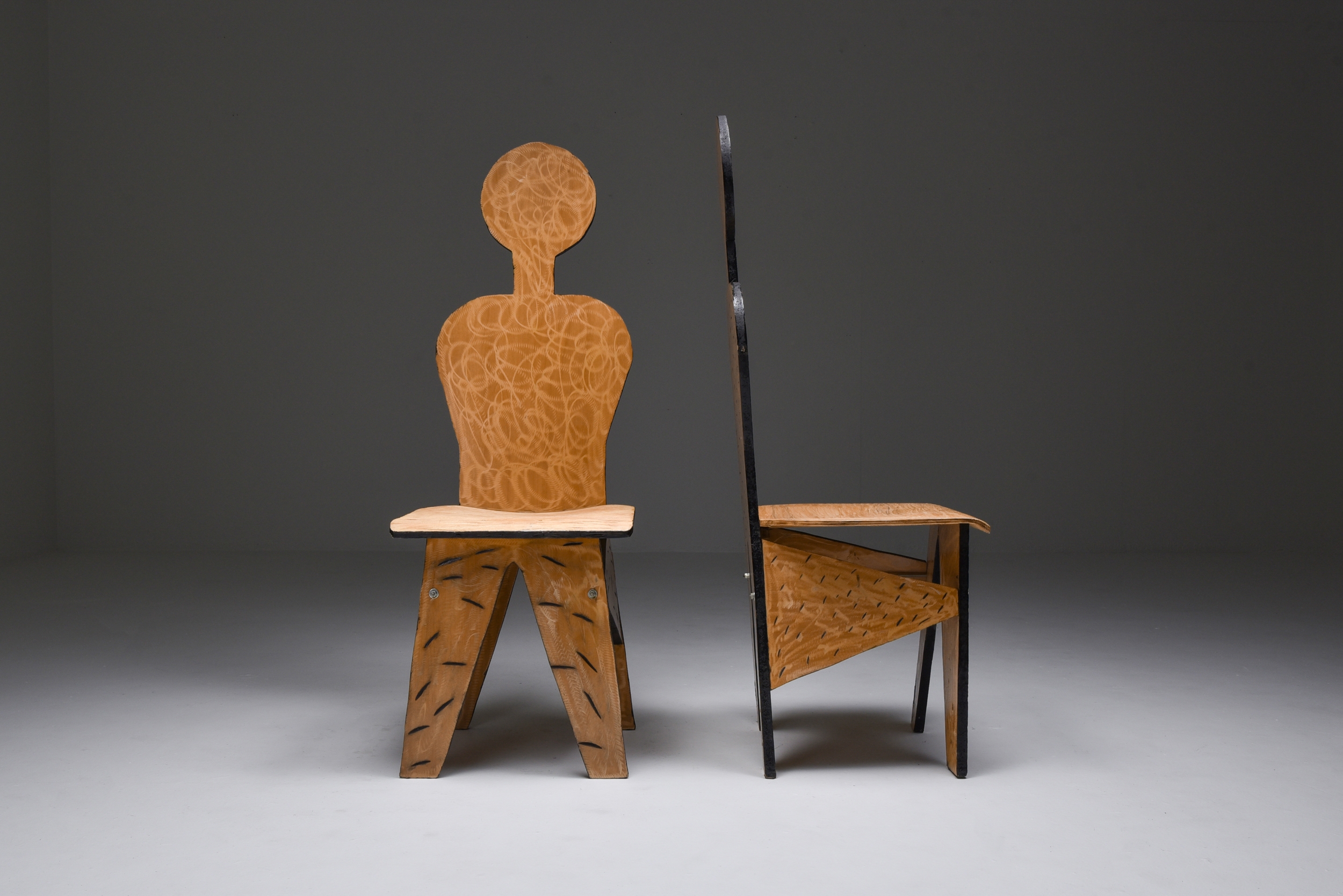 Set Of Unusual Artist Chairs, Italy - 1980's