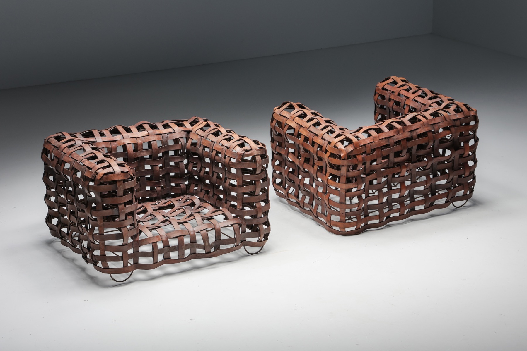 Sculptural Woven Leather Armchairs - 1950's