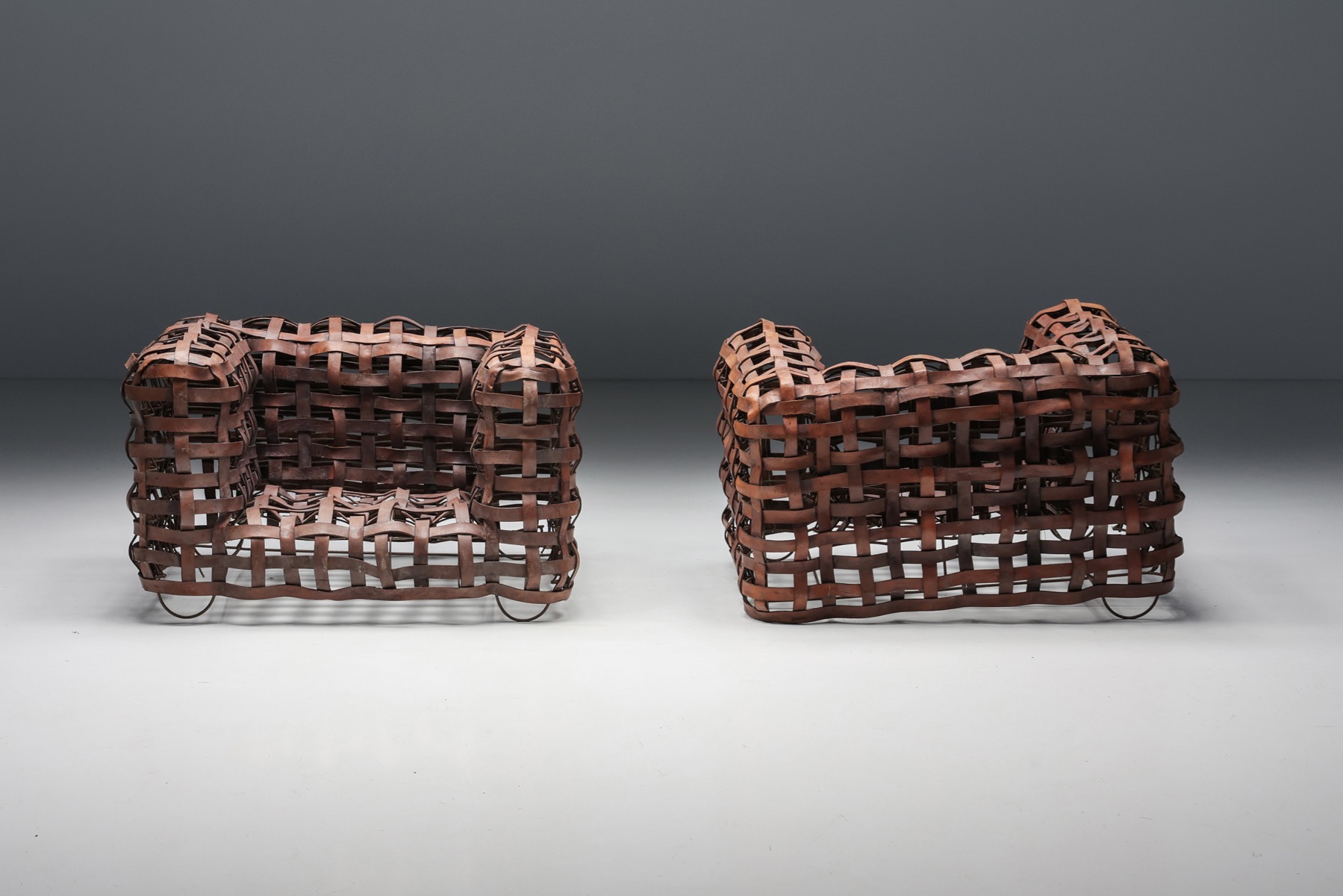Sculptural Woven Leather Armchairs - 1950's