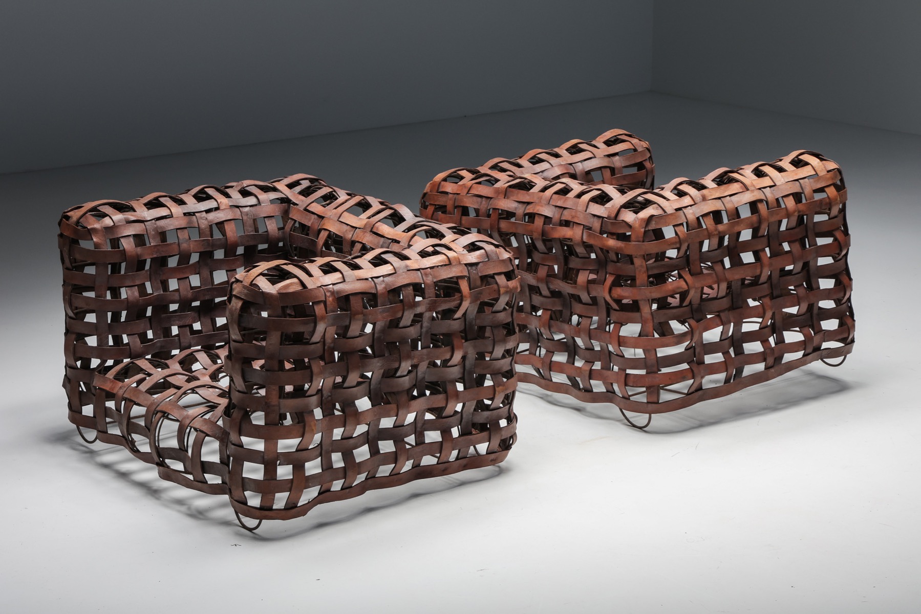 Sculptural Woven Leather Armchairs - 1950's