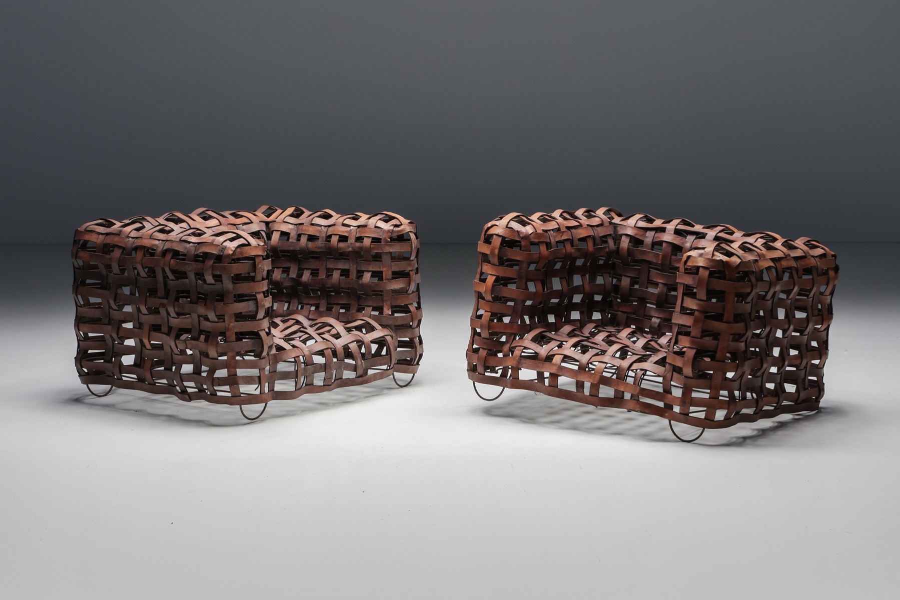 Sculptural Woven Leather Armchairs - 1950's