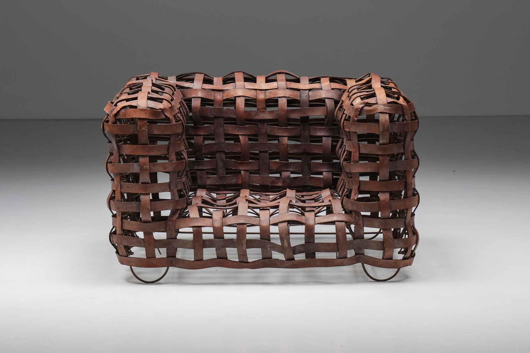 Sculptural Woven Leather Armchairs - 1950's