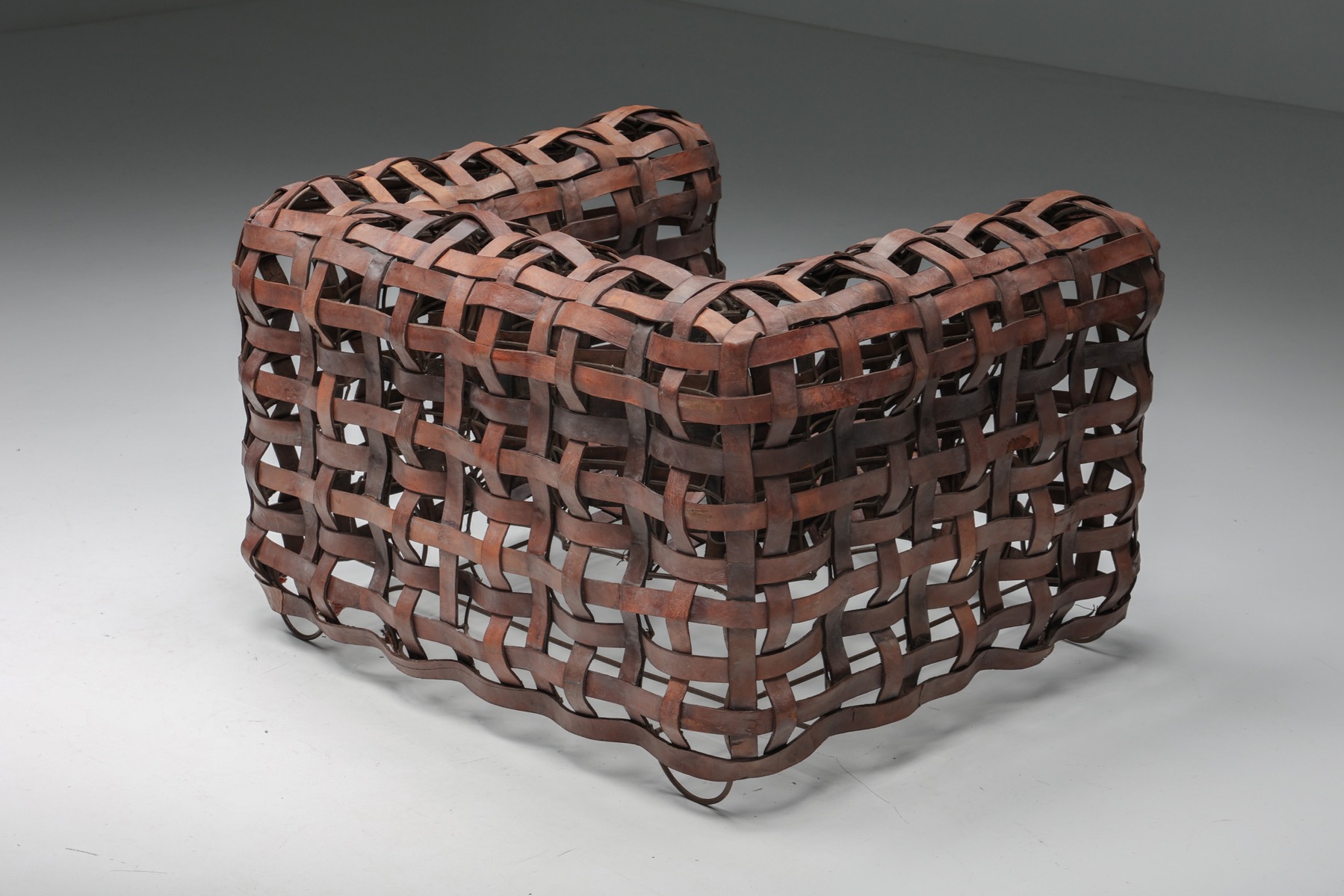 Sculptural Woven Leather Armchairs - 1950's