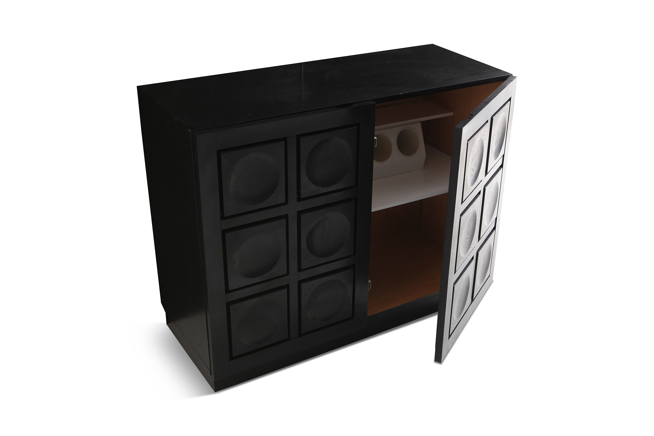 Geometric Two-Door Cabinet in Ebonized Oak - 1970s
