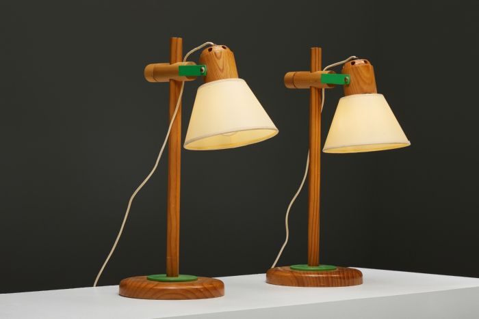 Mid-Century Pine Wood Desk Lamps - 1980s