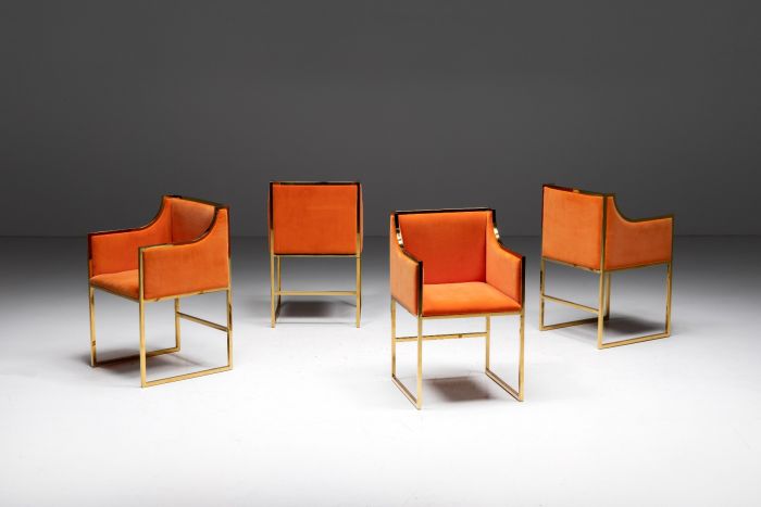 Maison Jansen Armchairs in Orange Velvet - 1980s