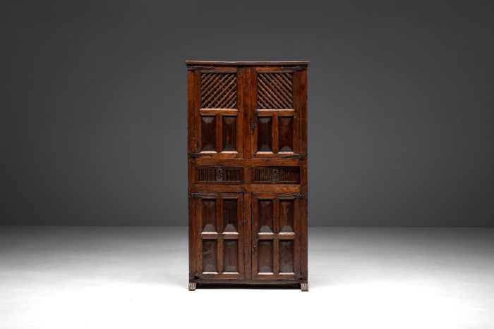 Rustic Dark Wood Pantry Cabinet - 1800s